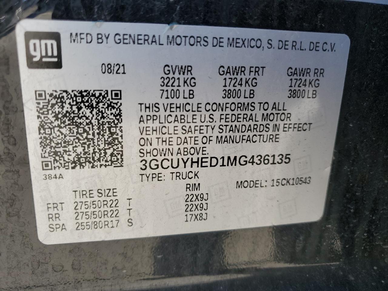 VIN 3GCUYHED1MG436135 2021 CHEVROLET ALL Models no.12