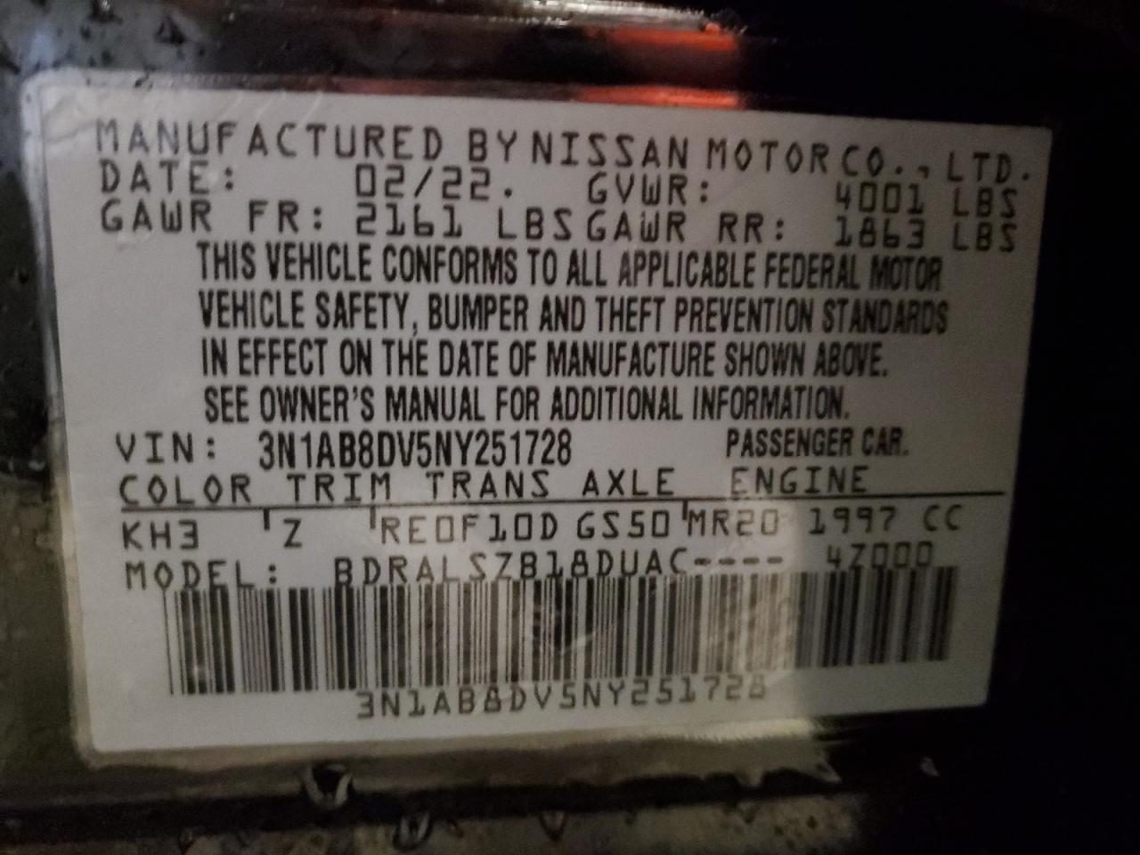 3N1AB8DV5NY251728 2022 Nissan Sentra Sr