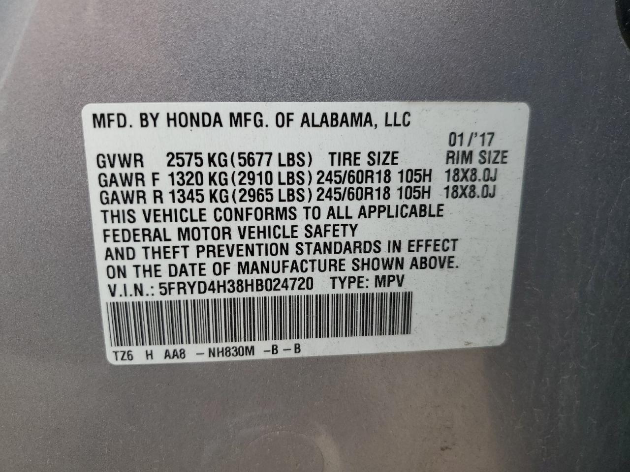 5FRYD4H38HB024720 2017 Acura Mdx