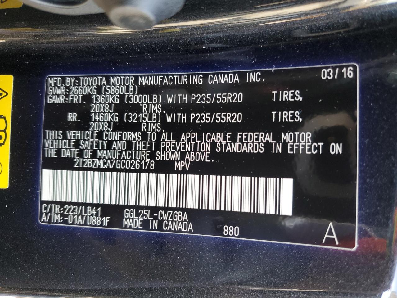 2T2BZMCA7GC026178 2016 Lexus Rx 350 Base