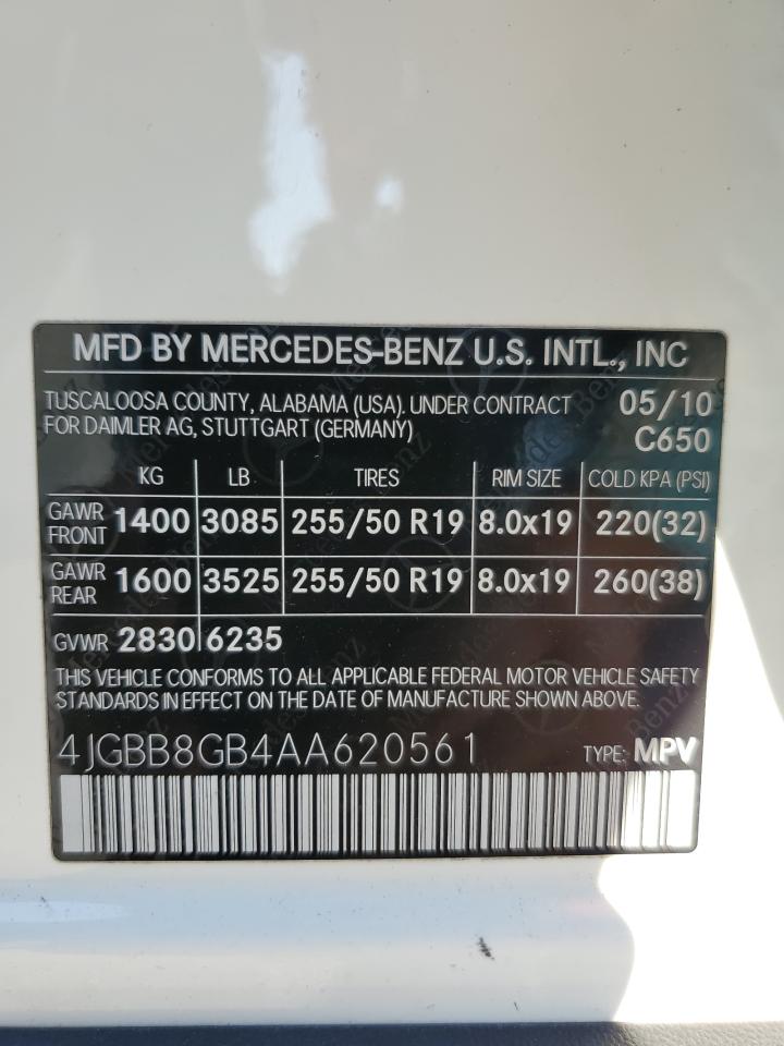 4JGBB8GB4AA620561 2010 Mercedes-Benz Ml 350 4Matic