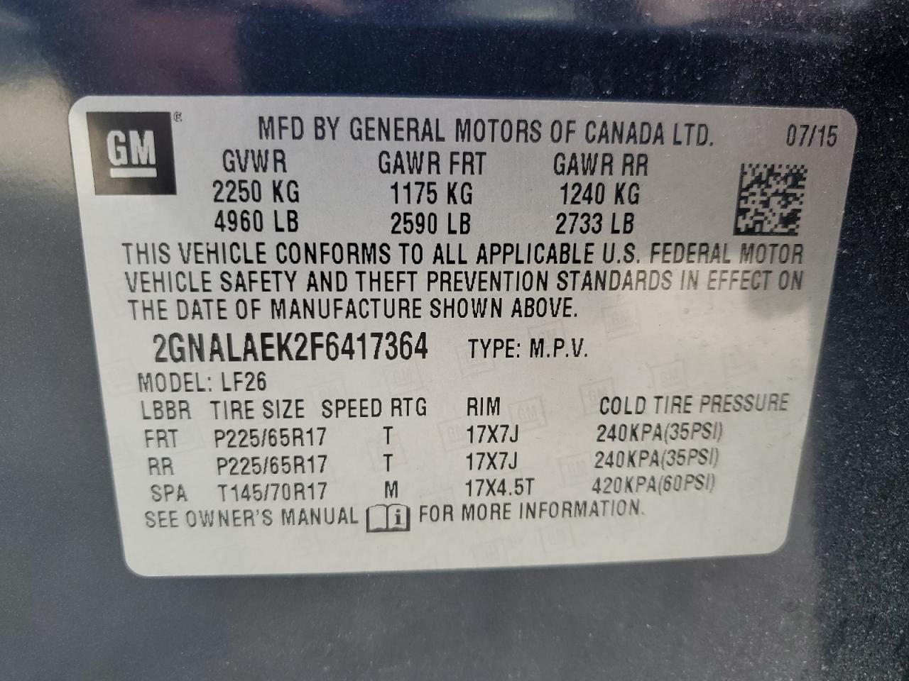 2GNALAEK2F6417364 2015 CHEVROLET EQUINOX - Image 13