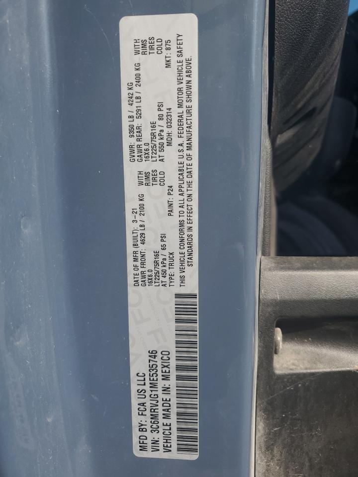 2021 Ram Promaster 3500 3500 High VIN: 3C6MRVJG1ME535746 Lot: 64234274