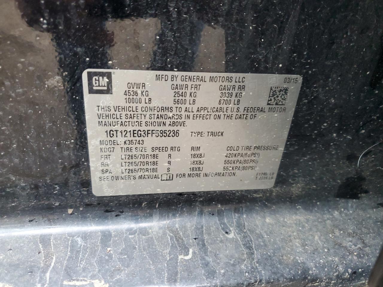 1GT121EG3FF585236 2015 GMC Sierra K3500