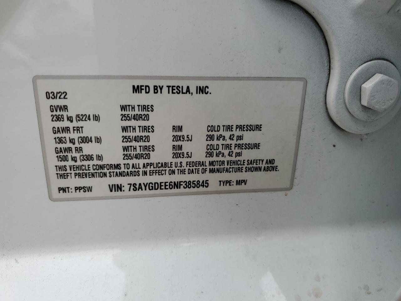 7SAYGDEE6NF385845 2022 Tesla Model Y