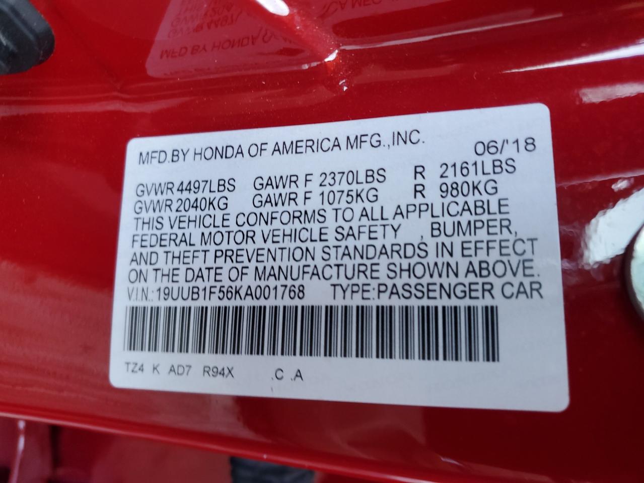 19UUB1F56KA001768 2019 Acura Tlx Technology