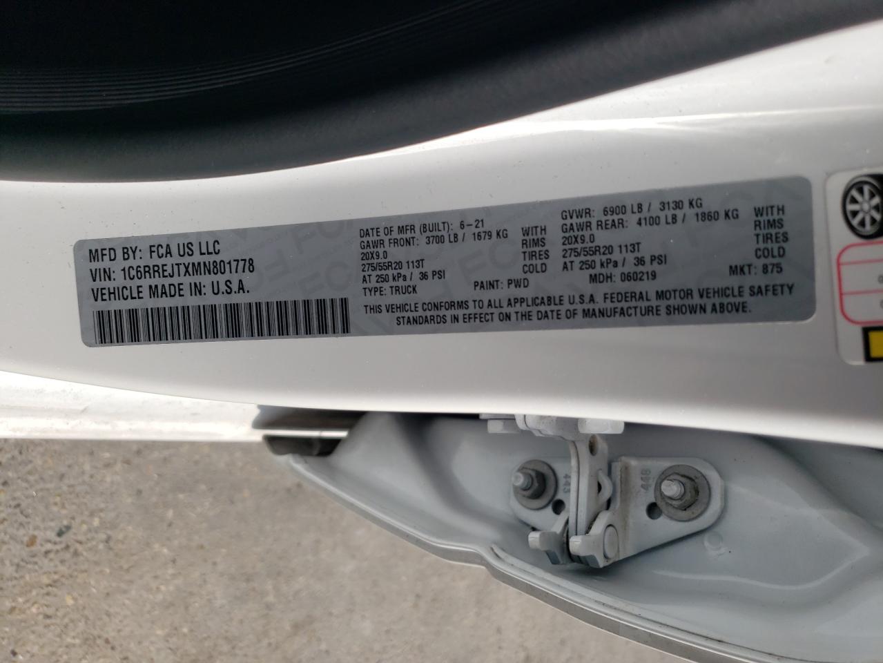 1C6RREJTXMN801778 2021 Ram 1500 Laramie