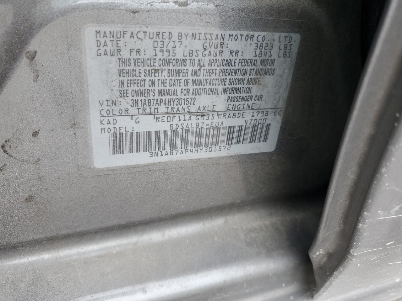 3N1AB7AP4HY301572 2017 Nissan Sentra S