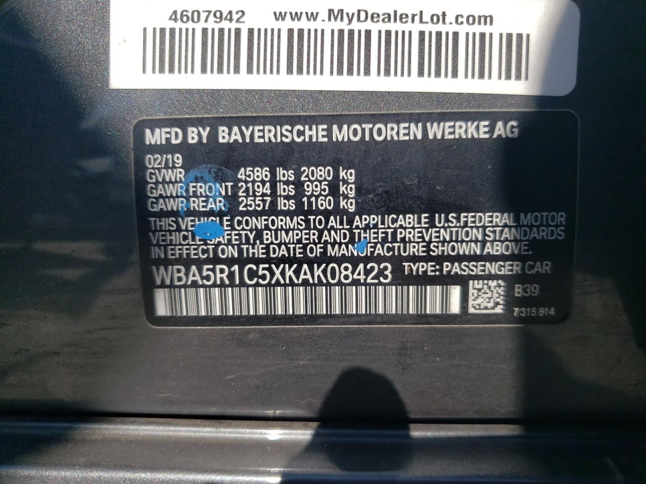 WBA5R1C5XKAK08423 2019 BMW 330I