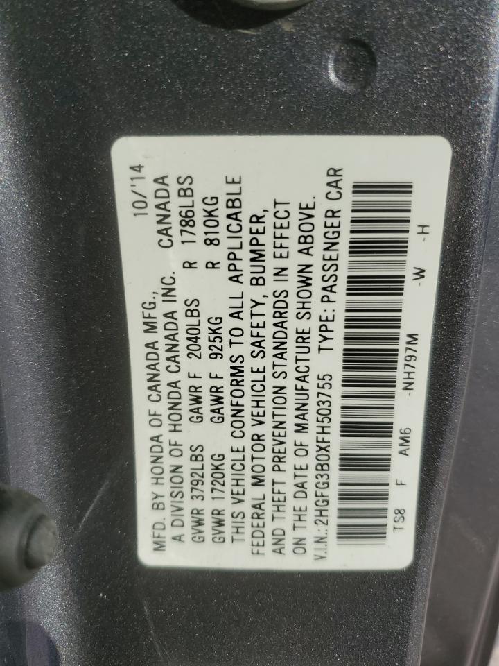 2HGFG3B0XFH503755 2015 Honda Civic Exl