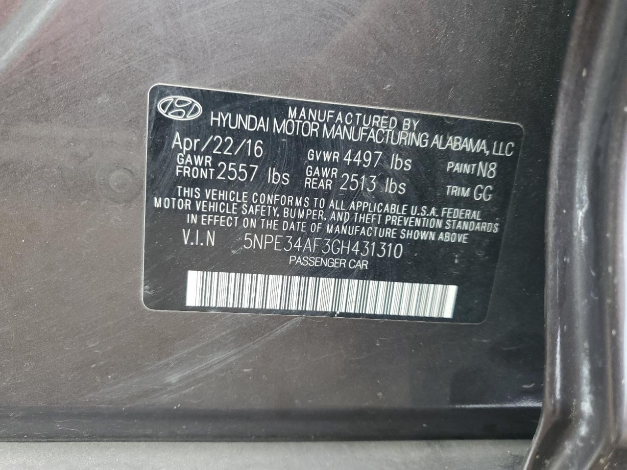 5NPE34AF3GH431310 2016 Hyundai Sonata Sport