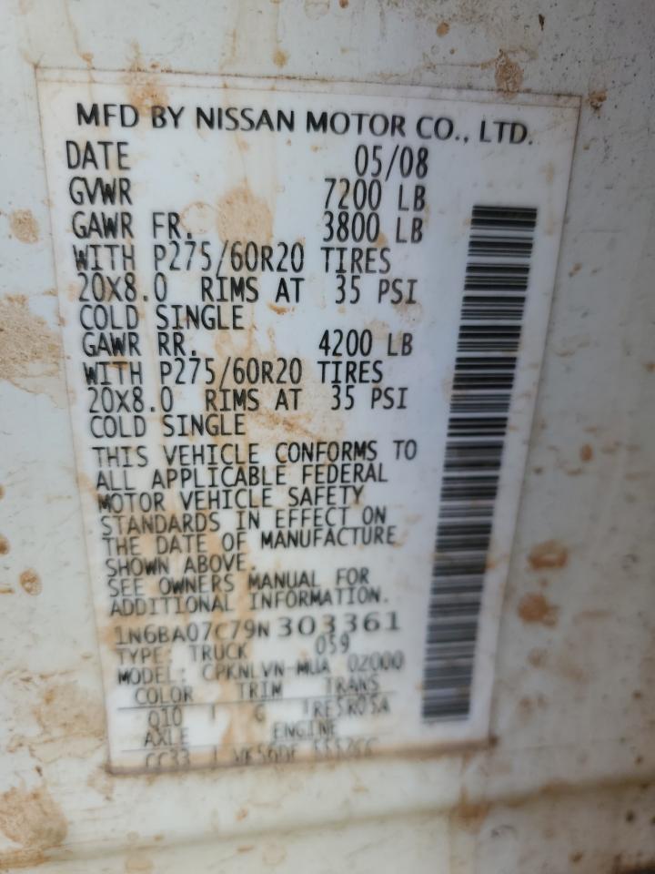 2009 Nissan Titan Xe VIN: 1N6BA07C79N303361 Lot: 71182244