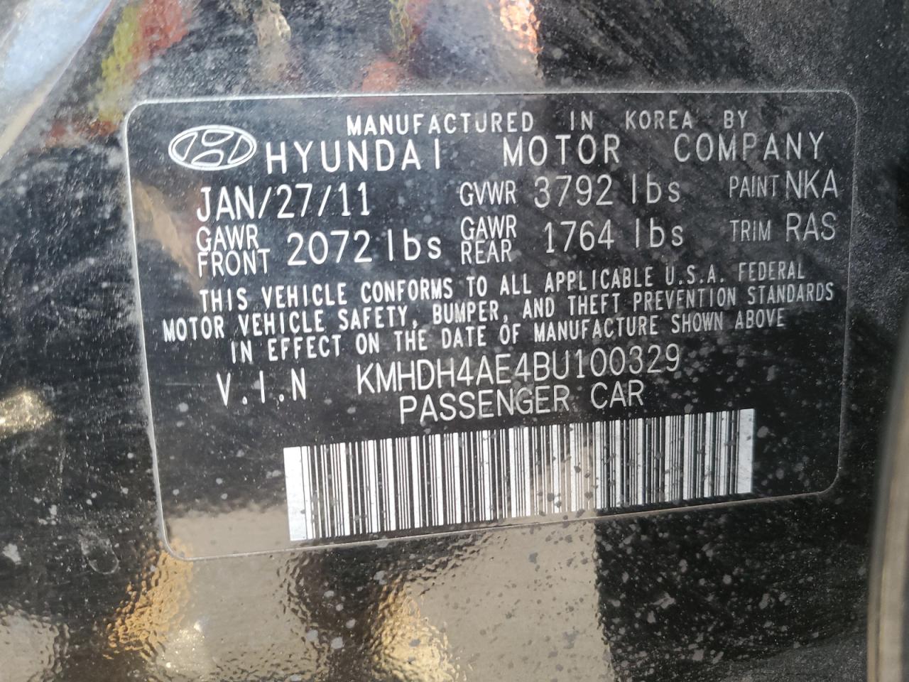 KMHDH4AE4BU100329 2011 Hyundai Elantra Gls