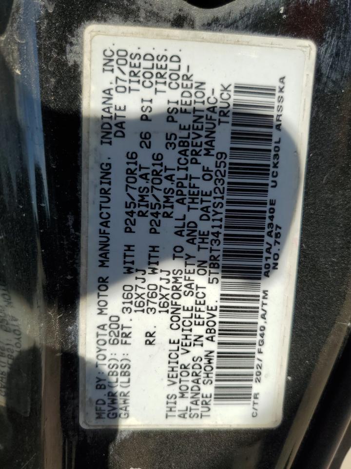 5TBRT3411YS123259 2000 Toyota Tundra Access Cab