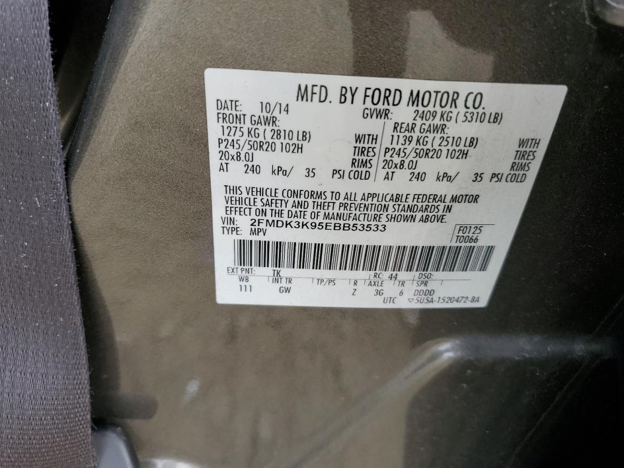 2FMDK3K95EBB53533 2014 Ford Edge Limited