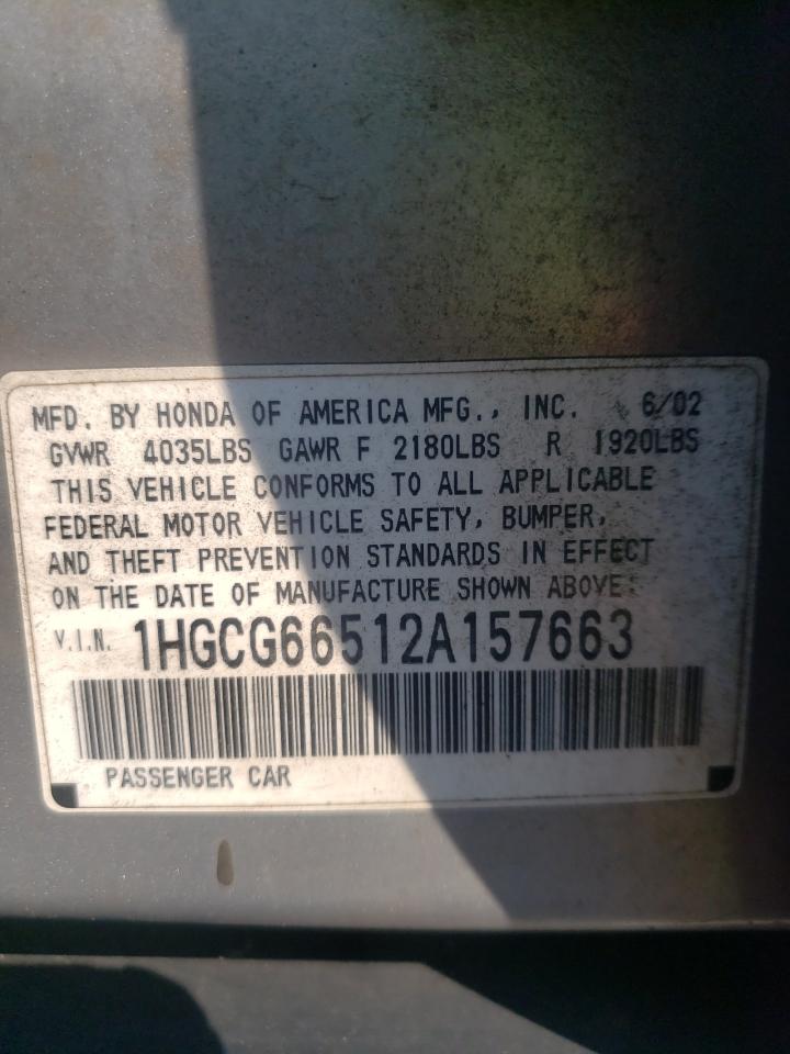 1HGCG66512A157663 2002 Honda Accord Lx