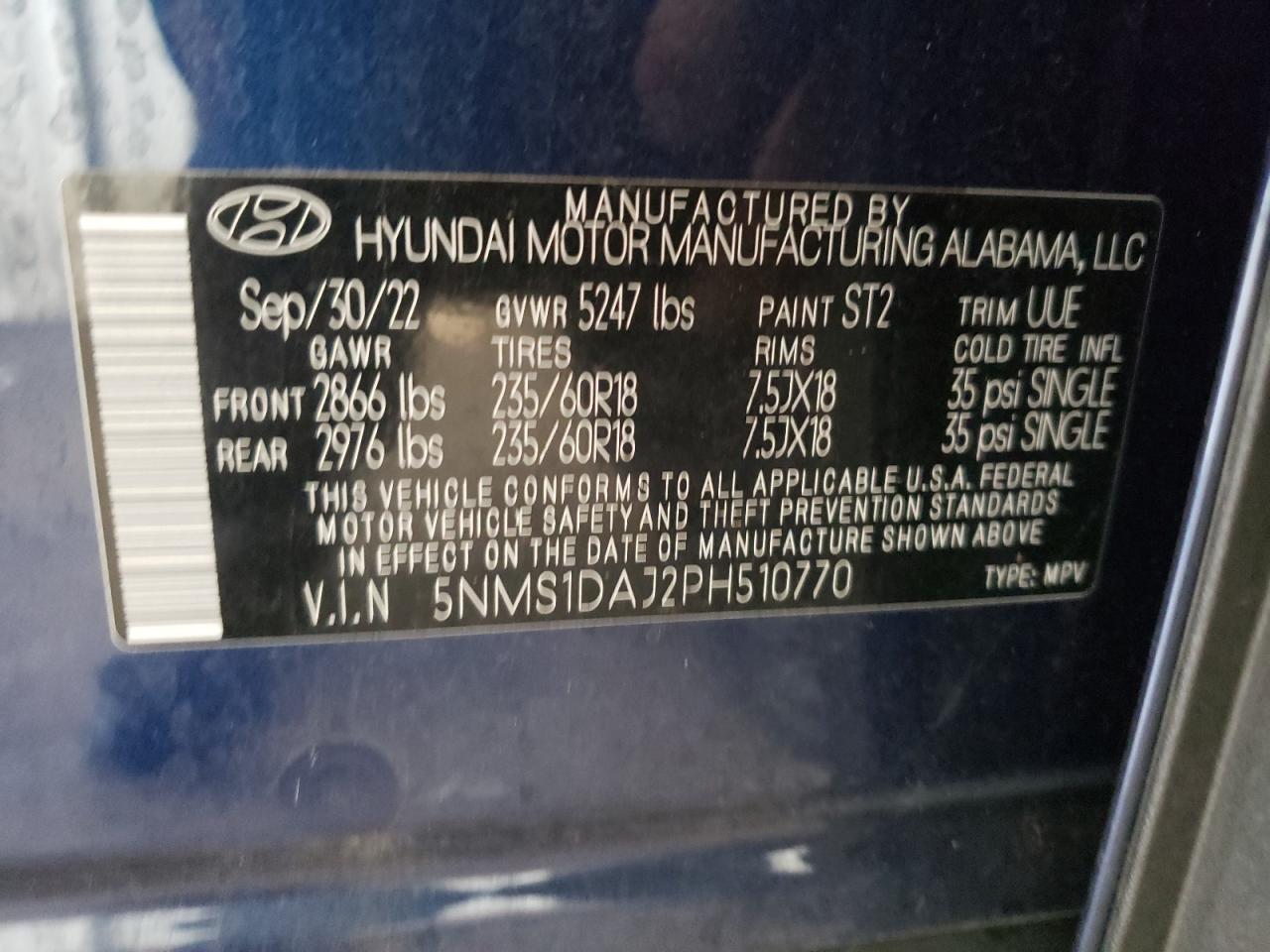 5NMS1DAJ2PH510770 2023 Hyundai Santa Fe Se