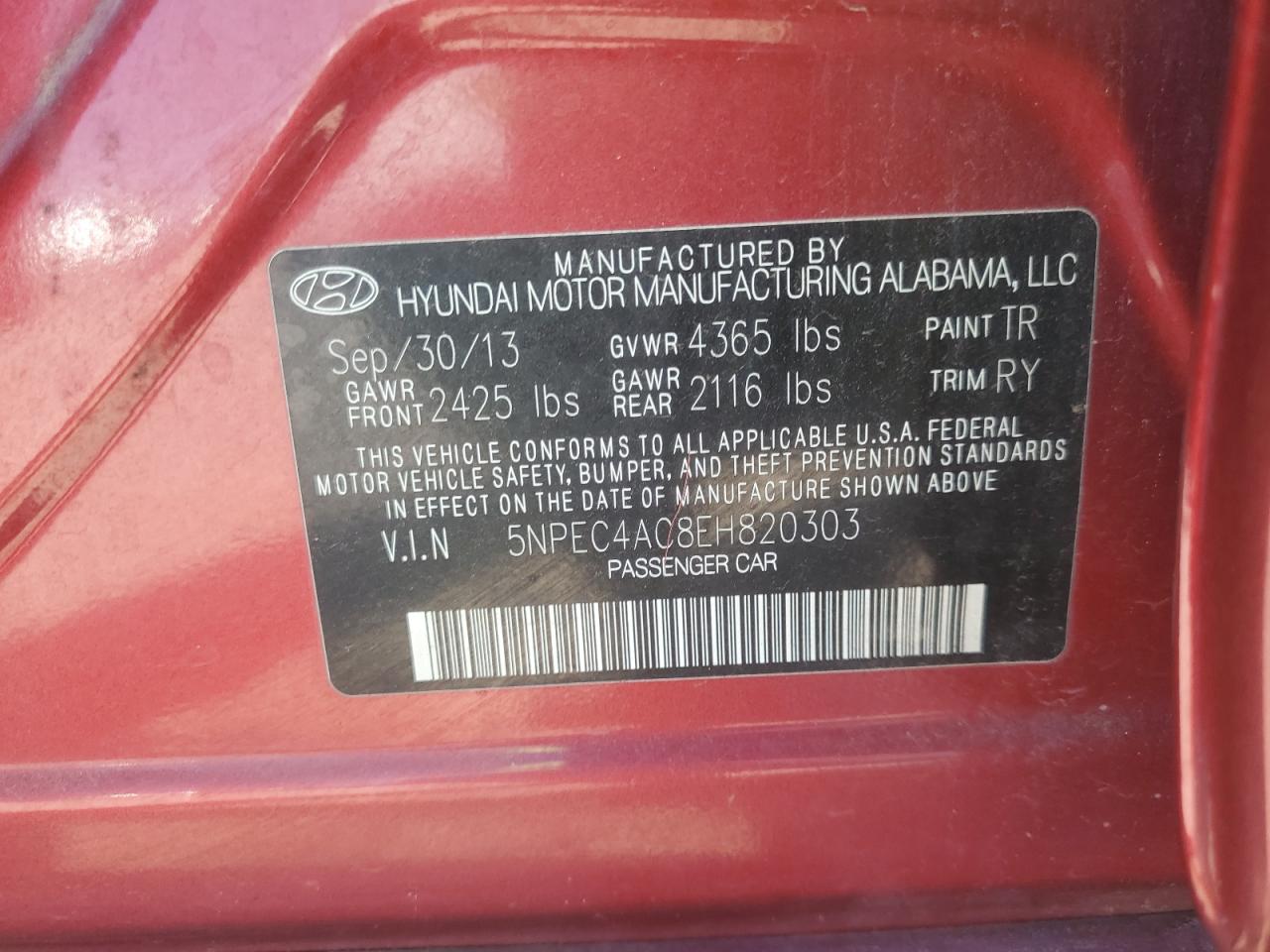 5NPEC4AC8EH820303 2014 Hyundai Sonata Se