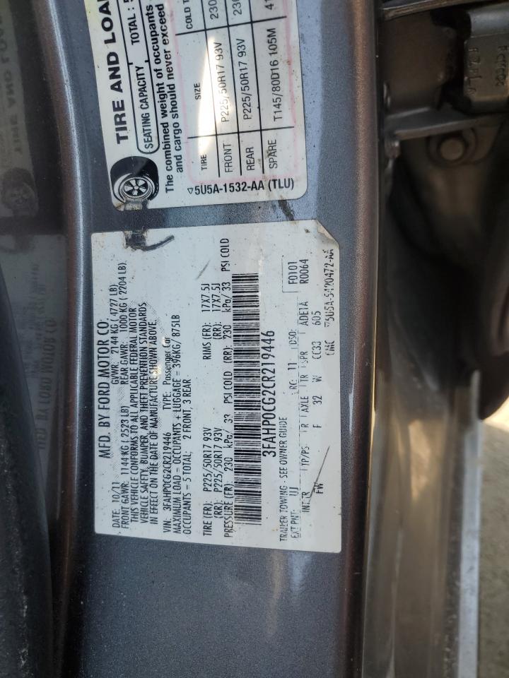 3FAHP0CG2CR219446 2012 Ford Fusion Sel