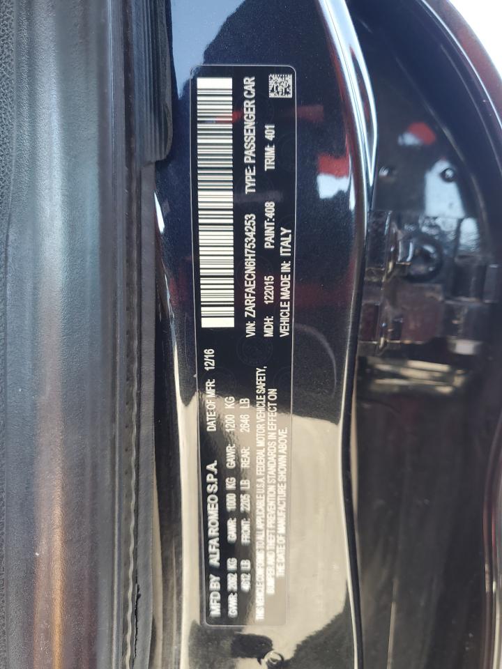 2017 Alfa Romeo Giulia Ti VIN: ZARFAECN6H7534253 Lot: 73424314