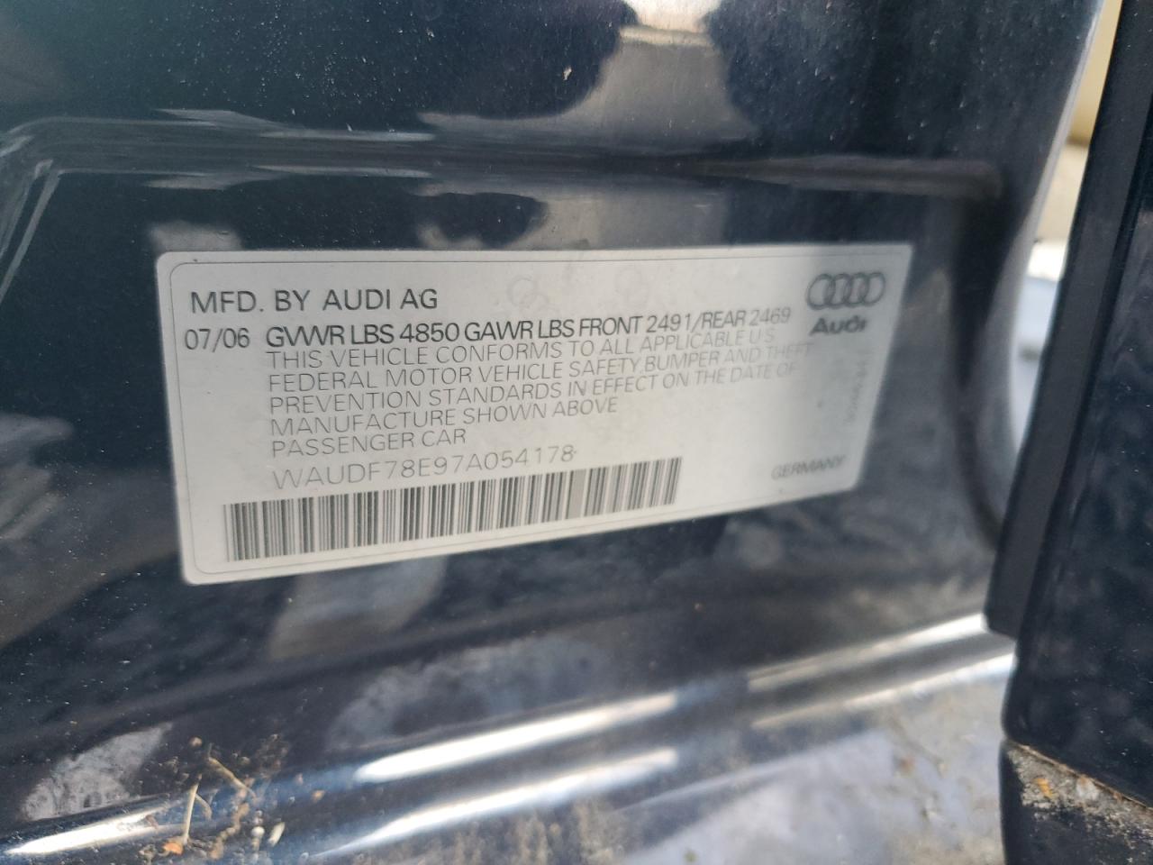 WAUDF78E97A054178 2007 Audi A4 2.0T Quattro