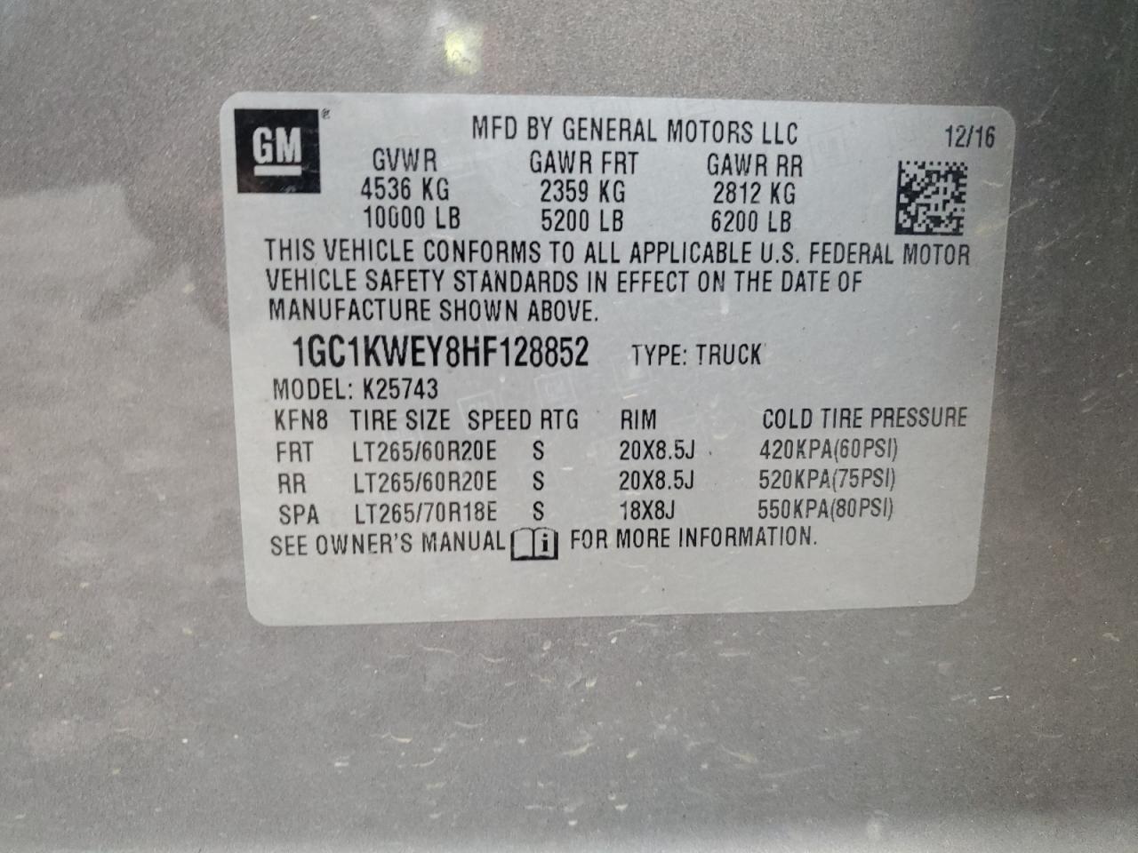 2017 Chevrolet Silverado K2500 Heavy Duty Ltz VIN: 1GC1KWEY8HF128852 Lot: 70530114