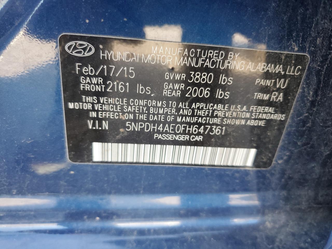 5NPDH4AE0FH647361 2015 Hyundai Elantra Se