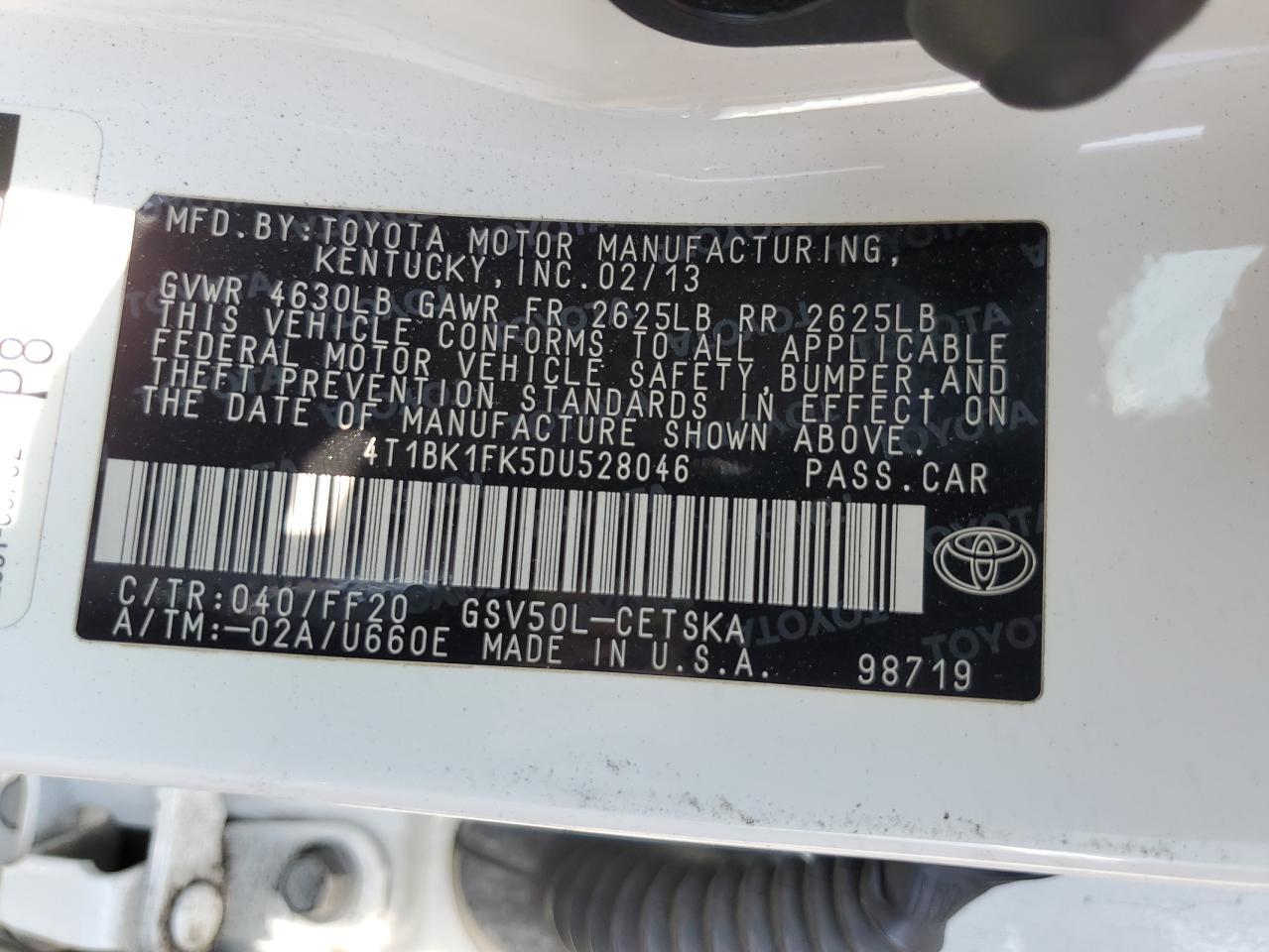 4T1BK1FK5DU528046 2013 Toyota Camry Se