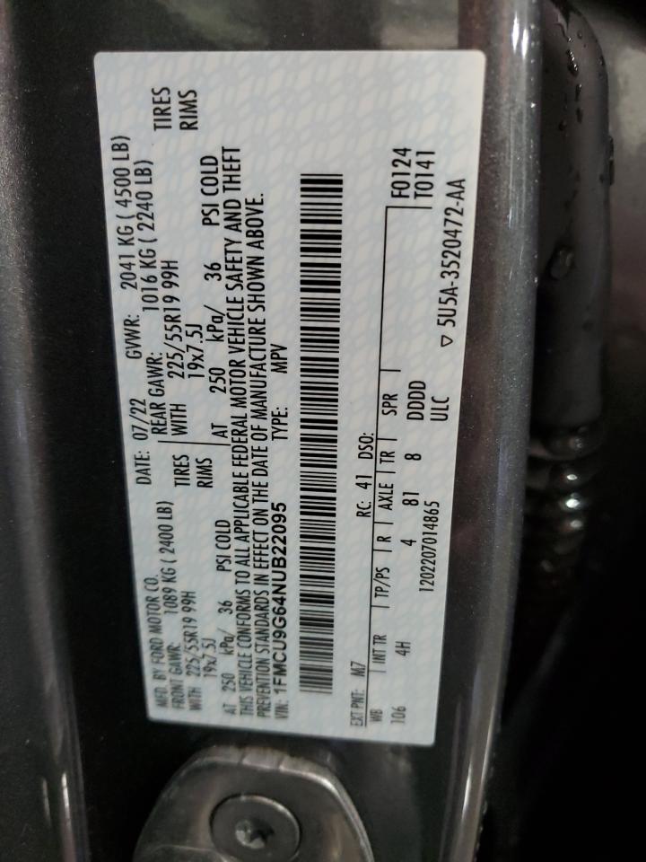 1FMCU9G64NUB22095 2022 Ford Escape Se