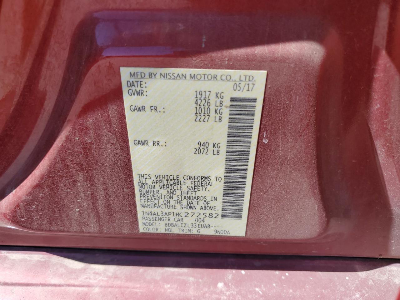 1N4AL3AP1HC272582 2017 Nissan Altima 2.5