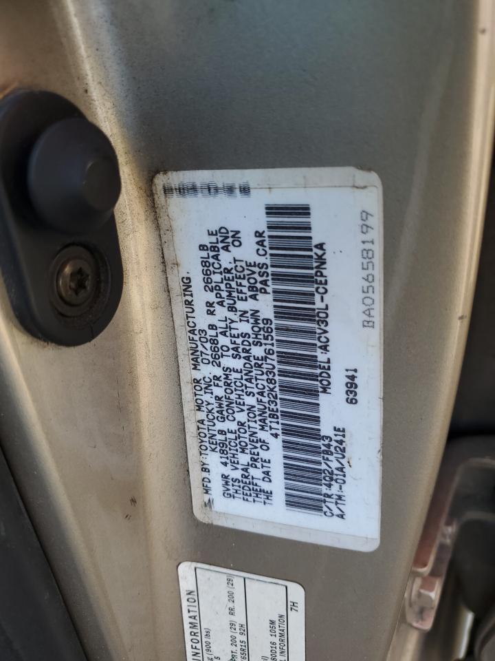 4T1BE32K83U761569 2003 Toyota Camry Le