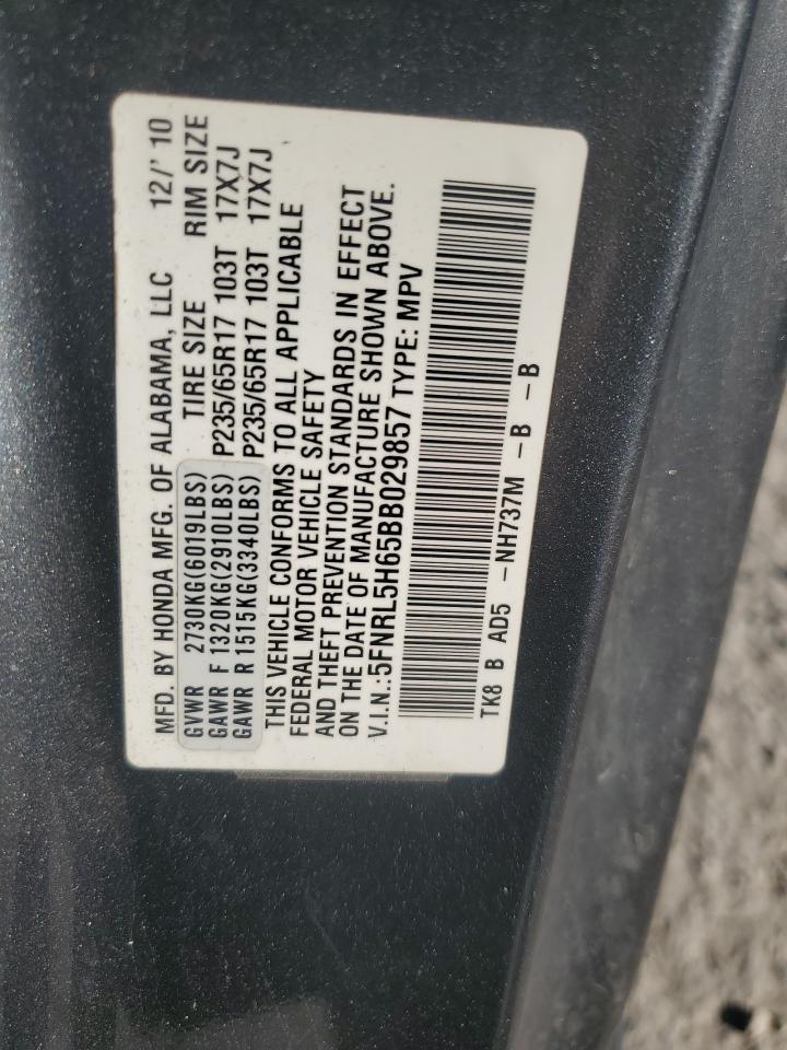 5FNRL5H65BB029857 2011 Honda Odyssey Exl