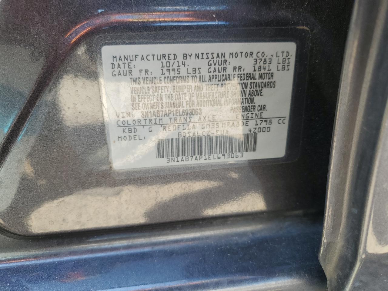 3N1AB7AP1EL693063 2014 Nissan Sentra S