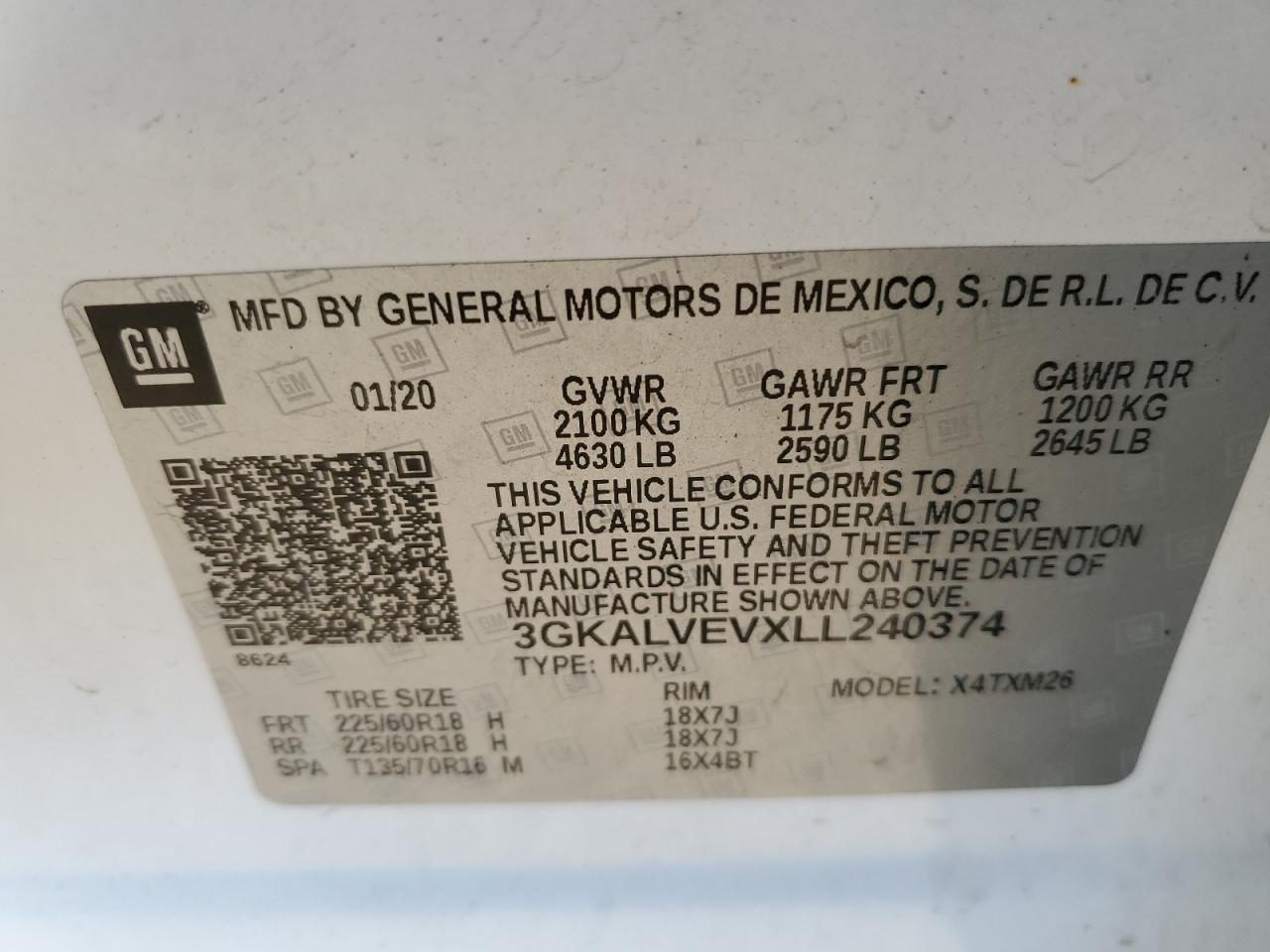 3GKALVEVXLL240374 2020 GMC Terrain Slt