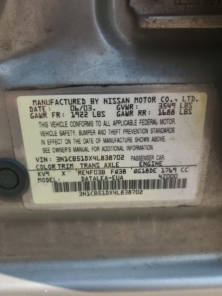 3N1CB51DX4L838702 2004 Nissan Sentra 1.8