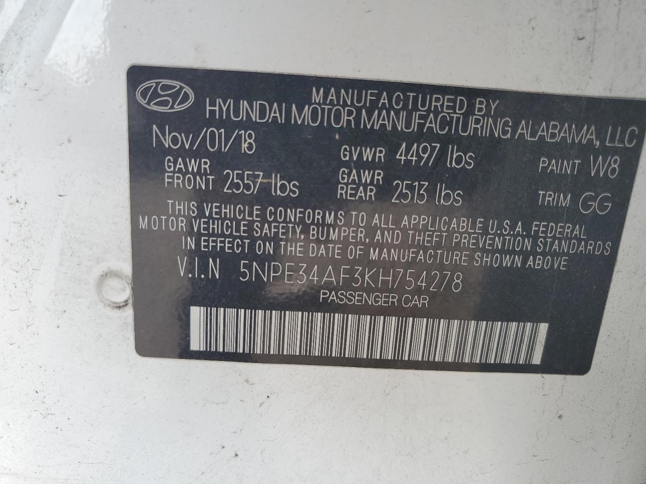 5NPE34AF3KH754278 2019 Hyundai Sonata Limited