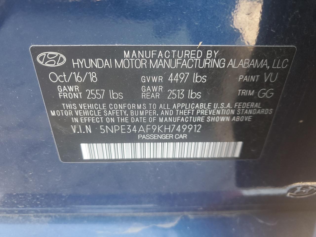 5NPE34AF9KH749912 2019 Hyundai Sonata Limited