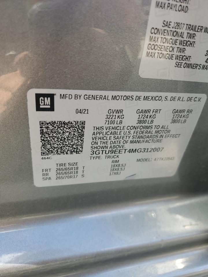 3GTU9EET4MG312007 2021 GMC Sierra K1500 At4