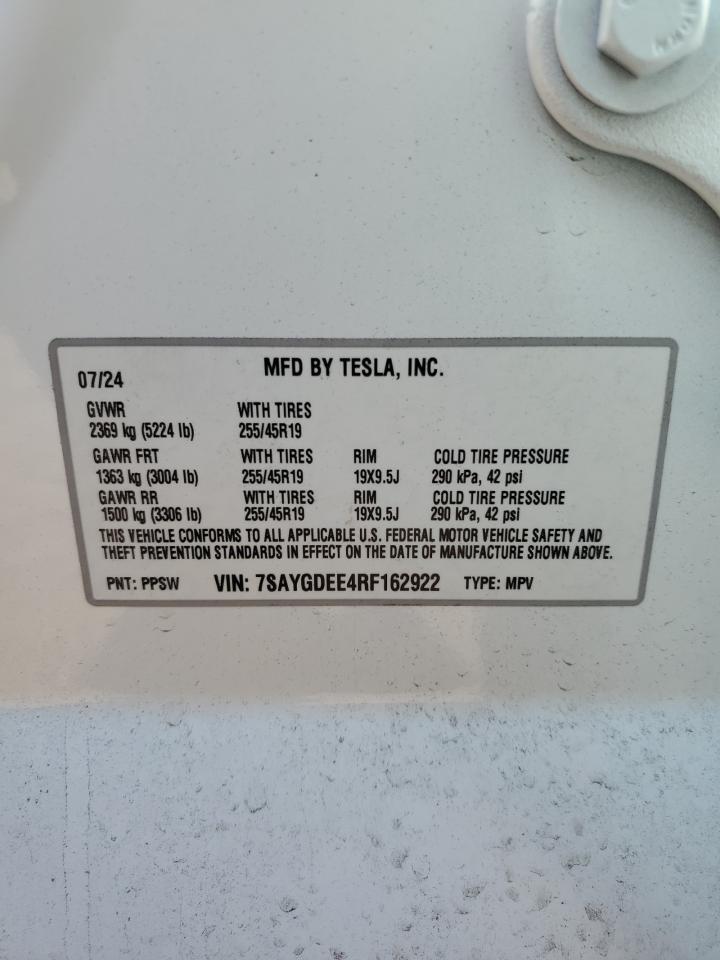 7SAYGDEE4RF162922 2024 Tesla Model Y