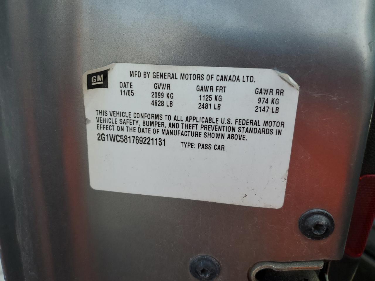 2G1WC581769221131 2006 Chevrolet Impala Lt