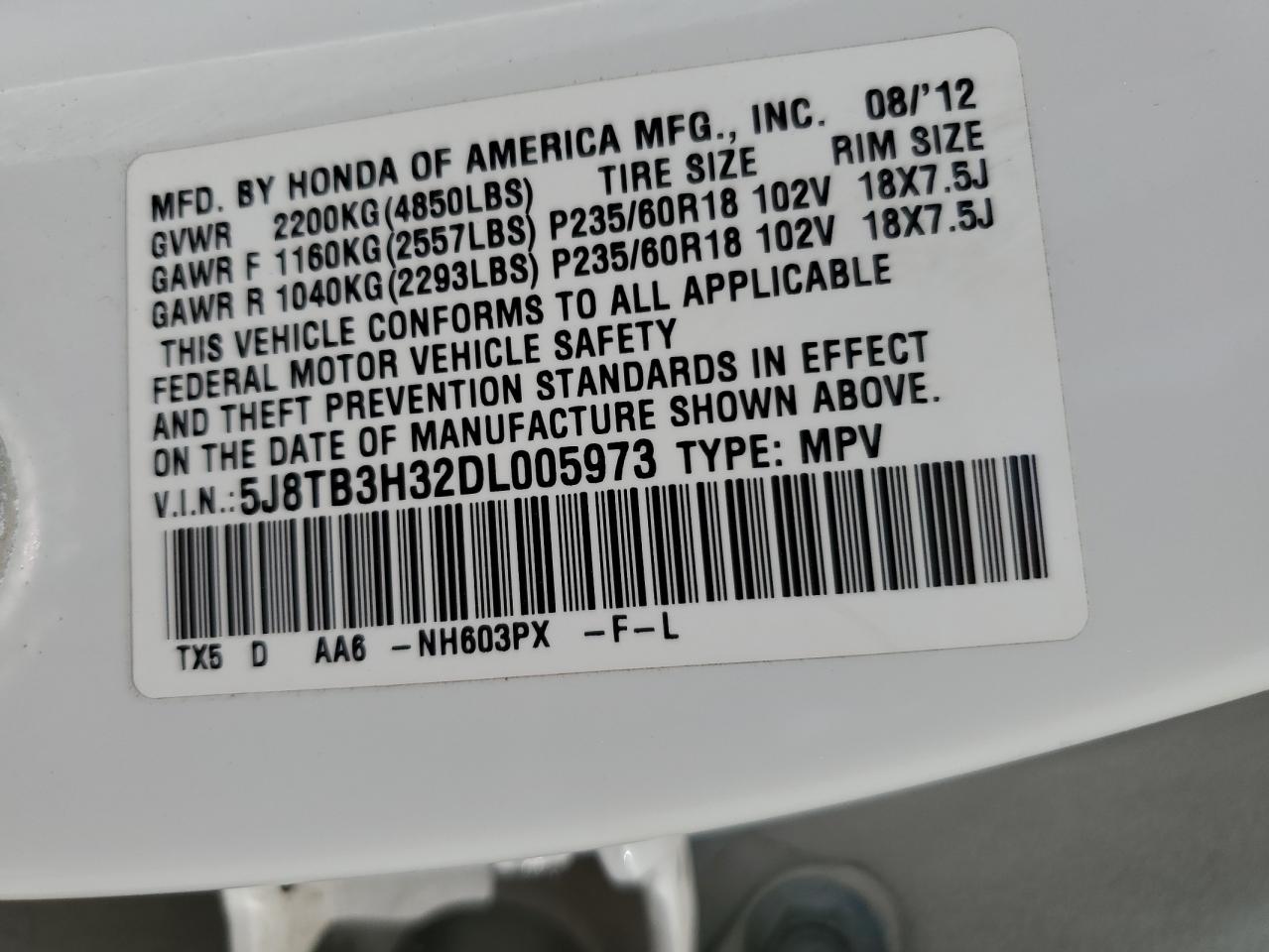 5J8TB3H32DL005973 2013 Acura Rdx