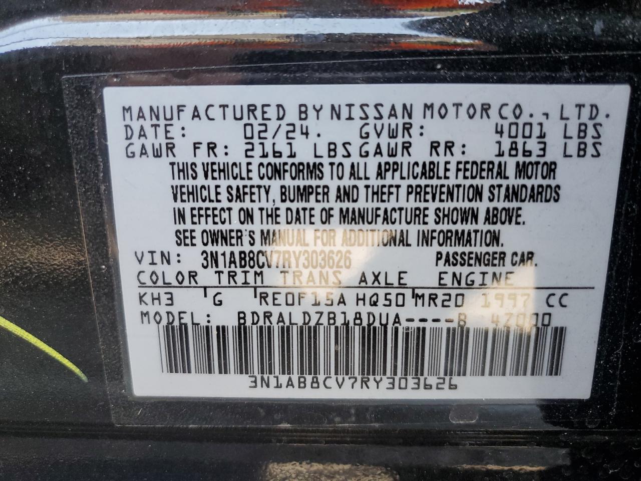 3N1AB8CV7RY303626 2024 Nissan Sentra Sv