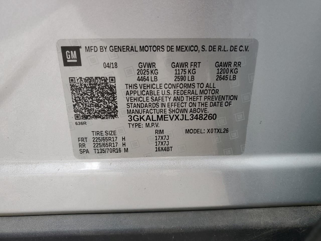 3GKALMEVXJL348260 2018 GMC Terrain Sle