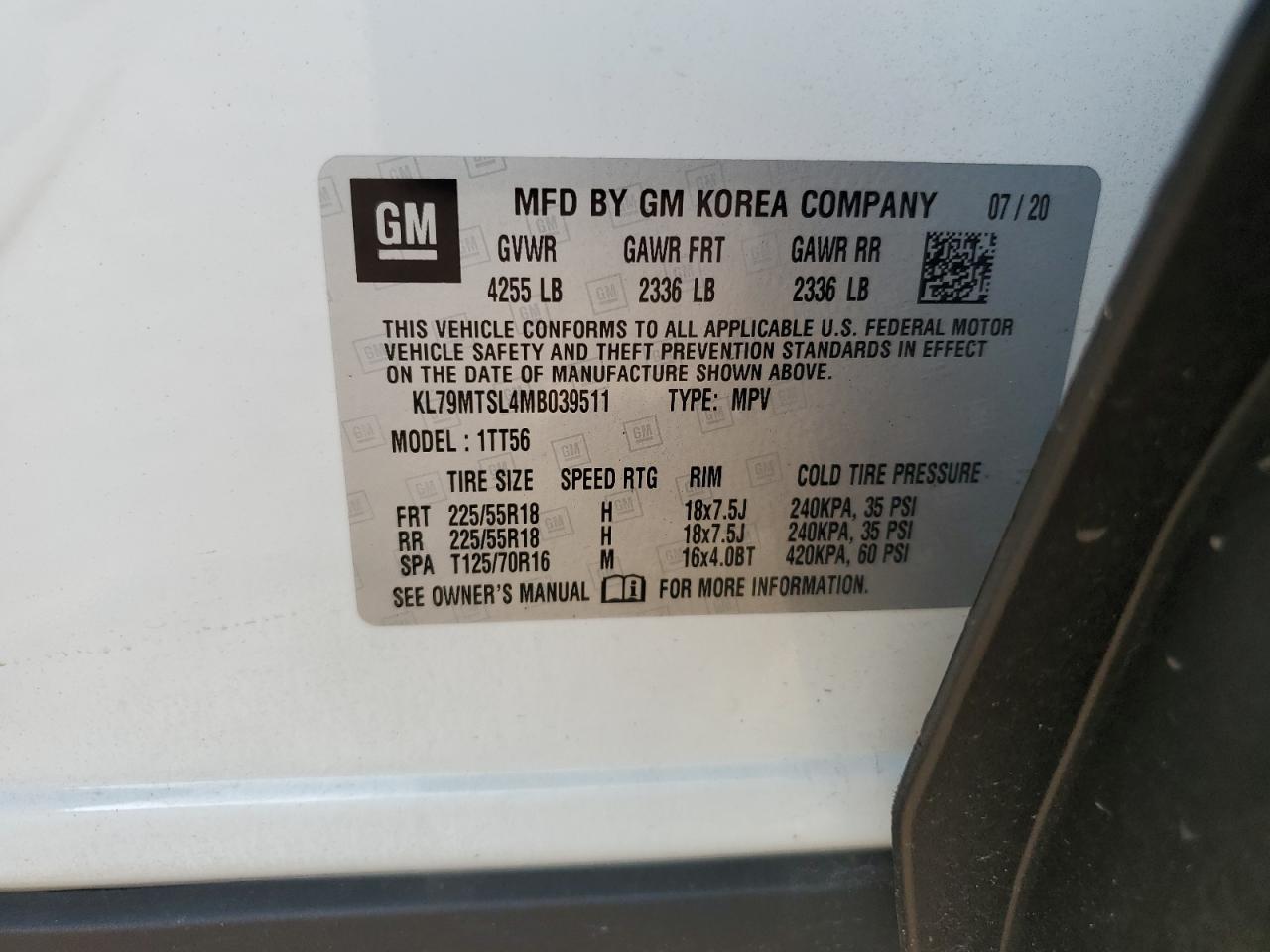 2021 Chevrolet Trailblazer Rs VIN: KL79MTSL4MB039511 Lot: 72224454
