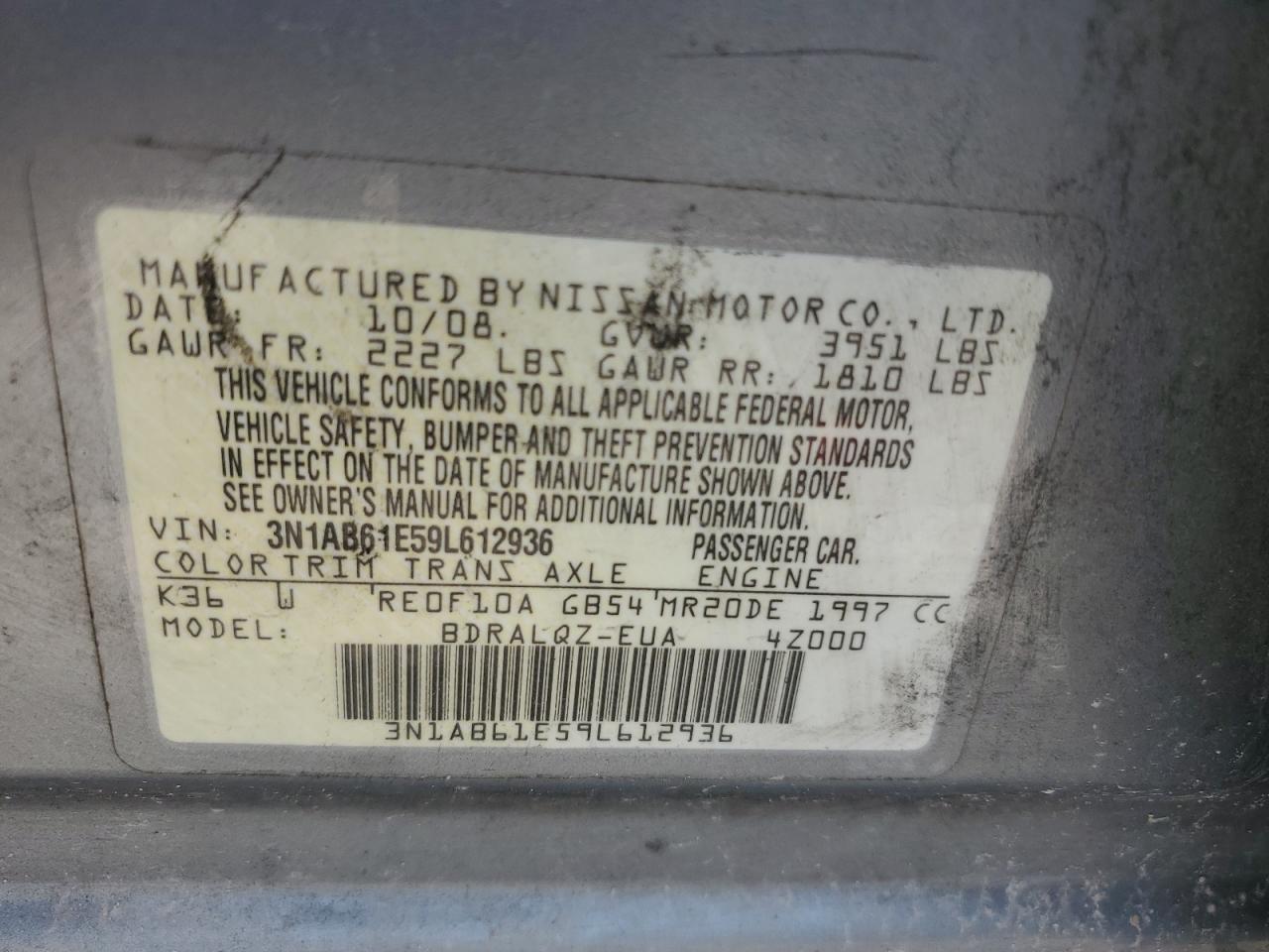 2009 Nissan Sentra 2.0 VIN: 3N1AB61E59L612936 Lot: 72924984