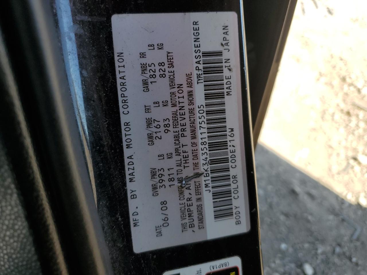 2008 Mazda 3 Hatchback VIN: JM1BK343581175505 Lot: 72453834