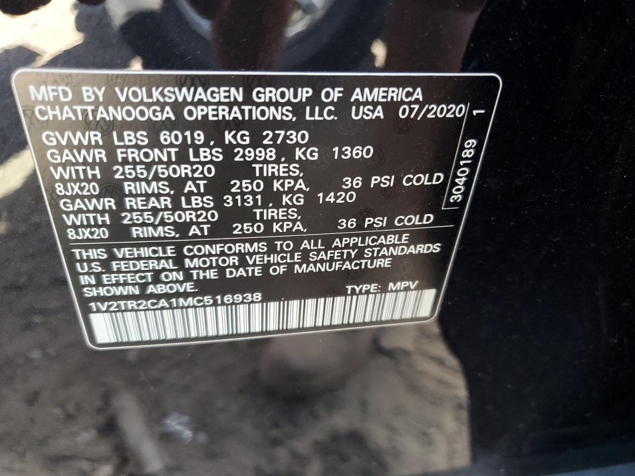 1V2TR2CA1MC516938 2021 Volkswagen Atlas Sel Premium