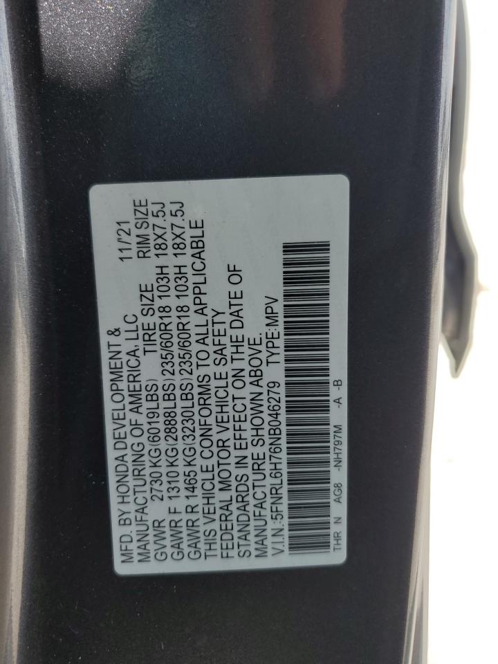 5FNRL6H76NB046279 2022 Honda Odyssey Exl