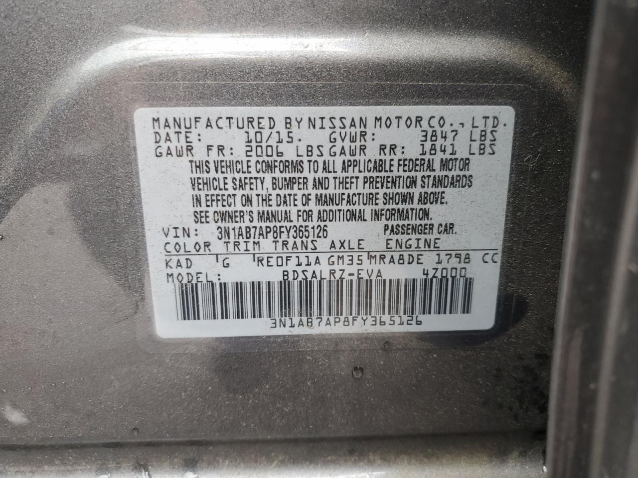 3N1AB7AP8FY365126 2015 Nissan Sentra S