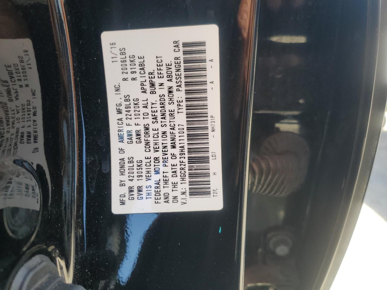 1HGCR2F39HA111007 2017 Honda Accord Lx